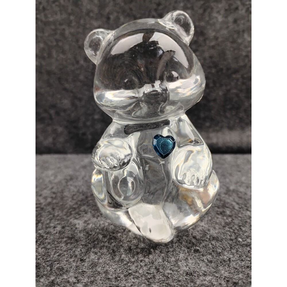 Vintage Fenton Clear Glass Birthday Bear Blue Sapphire Heart Sept Figurine 3.5"